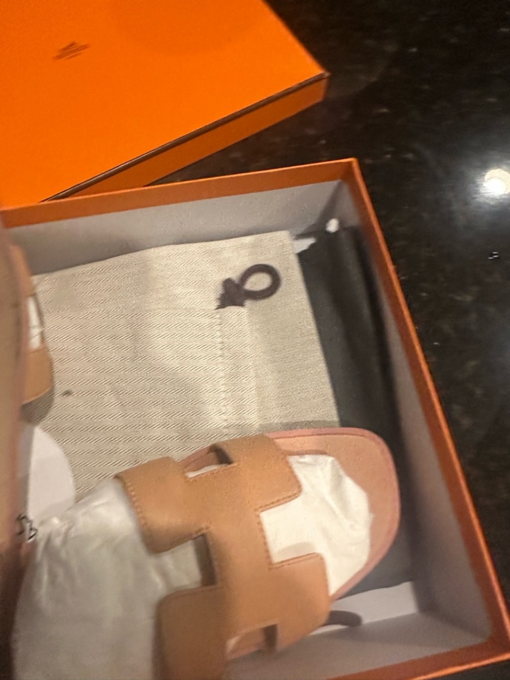 Hermes Tan H-Logo Leather Slide Sandals - Picture 3 of 5